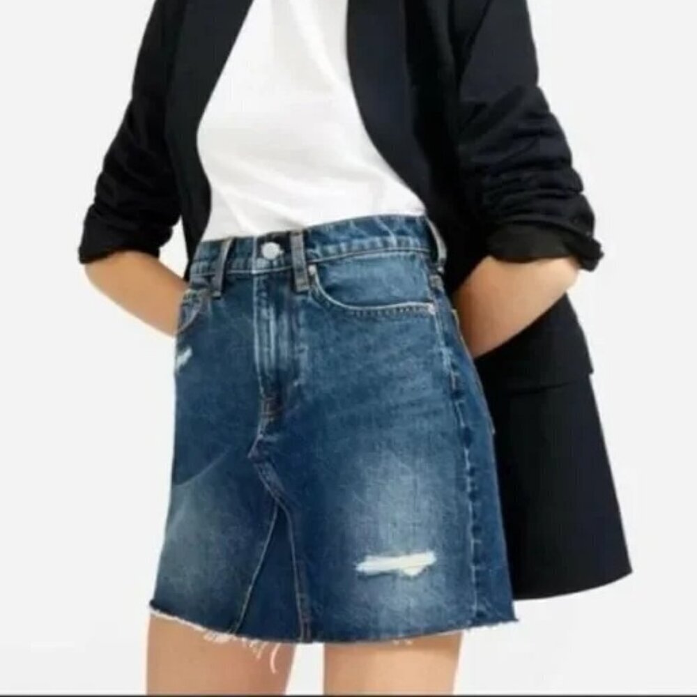 Everlane Denim Reconstructed Distressed Mini Skirt Womens Size 26
